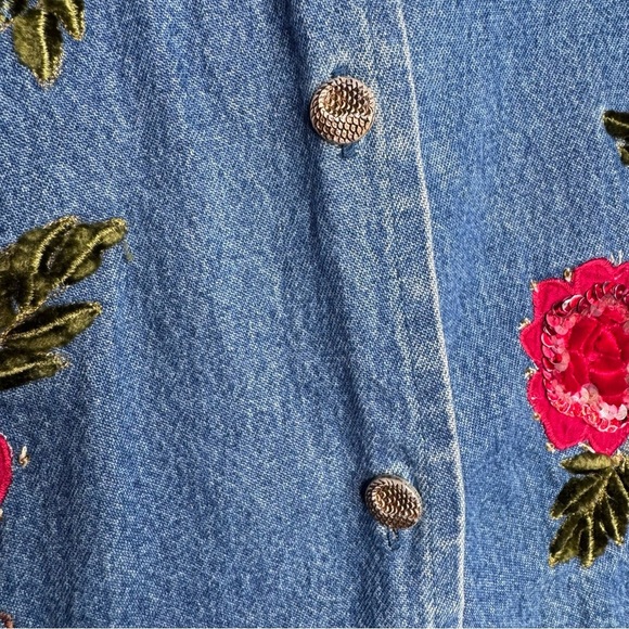 Tantrums Blue Jean Jacket with Red Floral Embroidery - Picture 12 of 13